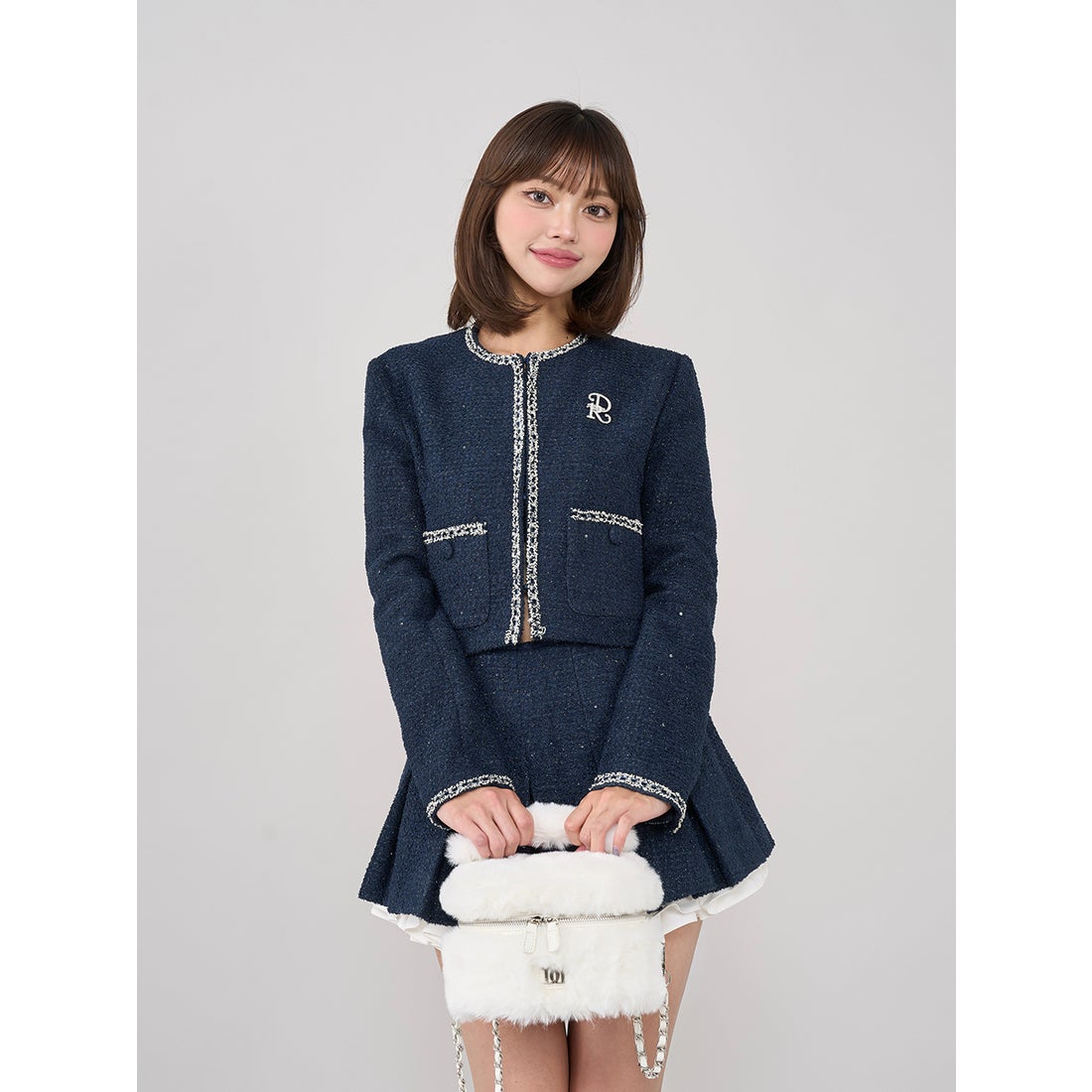 ダーリッチ Darich スパンコールツイードジャケット （ネイビー） -靴