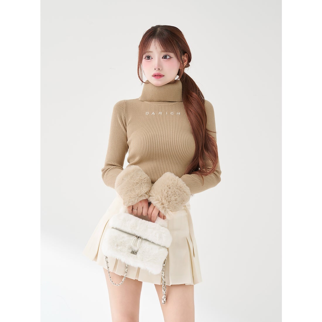 ダーリッチ Darich スムースファーリブニットトップス （ベージュ