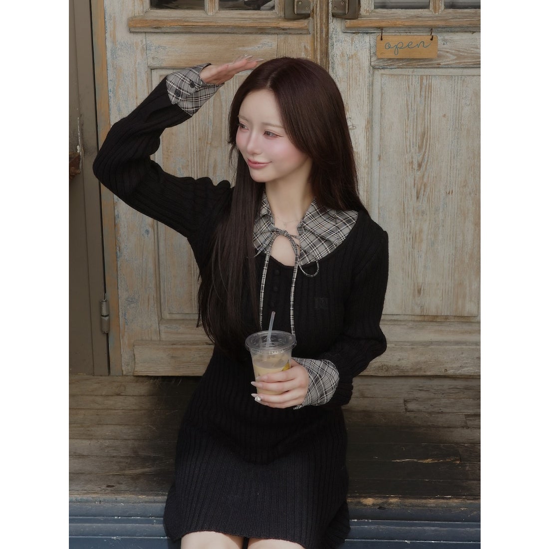 ダーリッチ Darich レイヤードライクニットミニワンピース （ブラック