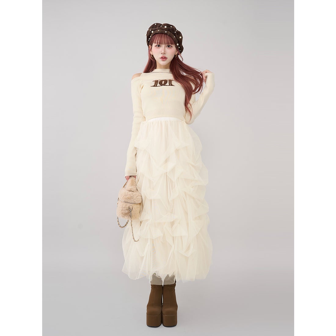 ダーリッチ Darich レイヤードライクロゴニットトップス （アイボリー