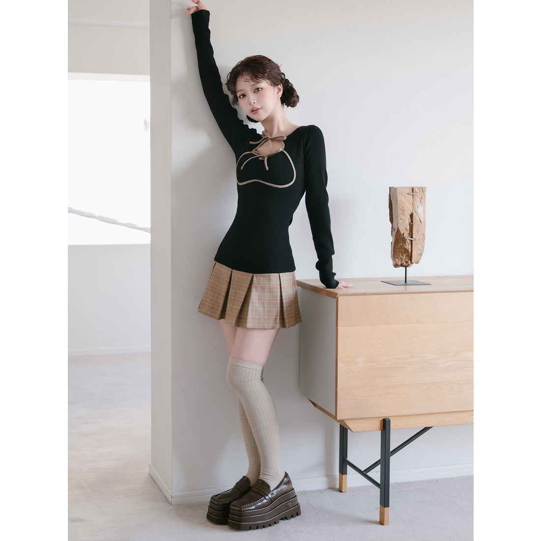 ダーリッチ Darich ポイントチェックニットミニワンピース （グレー