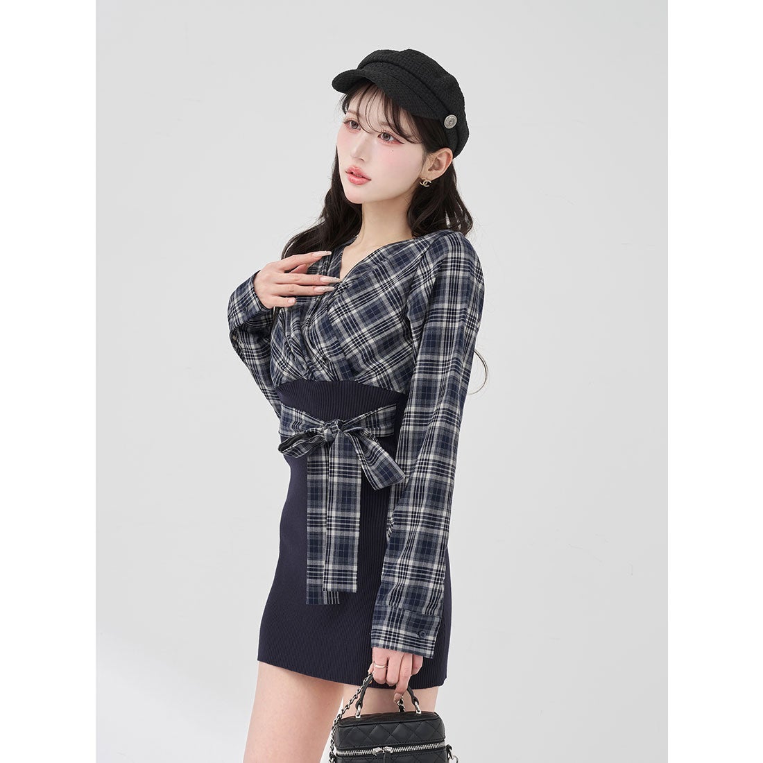 ダーリッチ Darich カシュクールチェックタイトニットミニワンピース