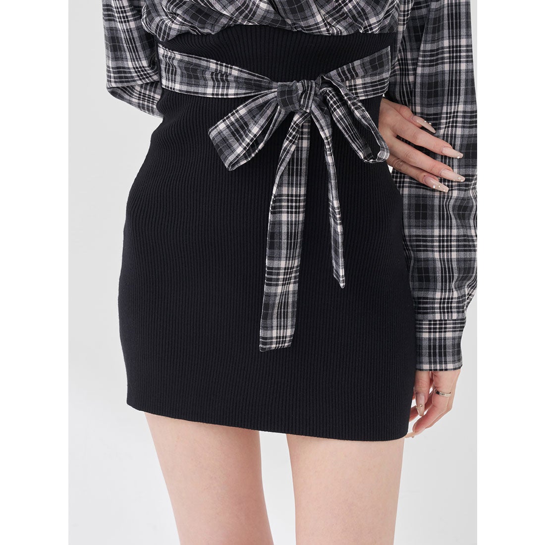 ダーリッチ Darich カシュクールチェックタイトニットミニワンピース