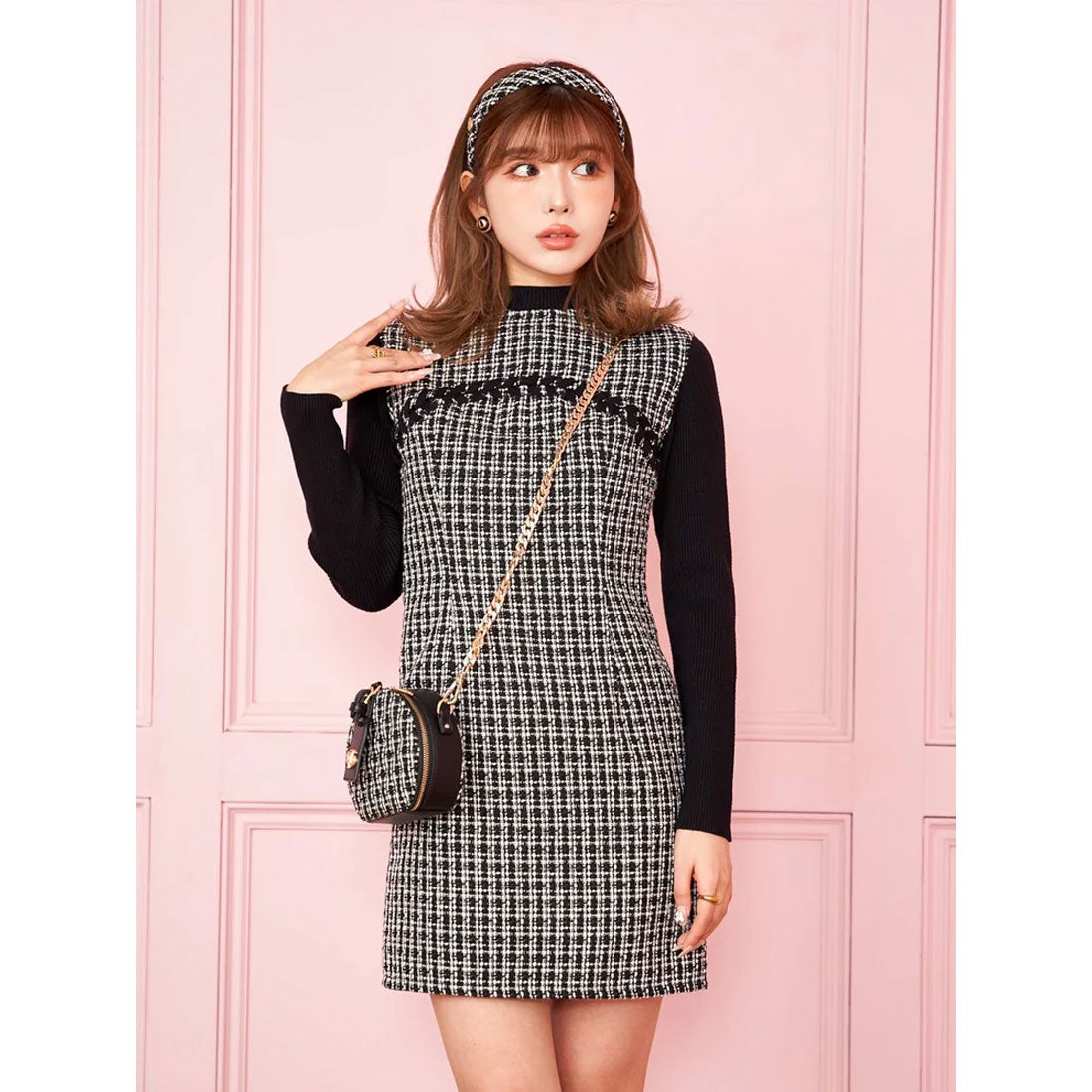 ダーリッチ Darich ニットドッキングツイードミニワンピース