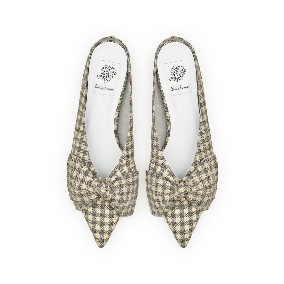 26SS】2cmヒール ビッグリボン ミュール （ブラウン チェック柄