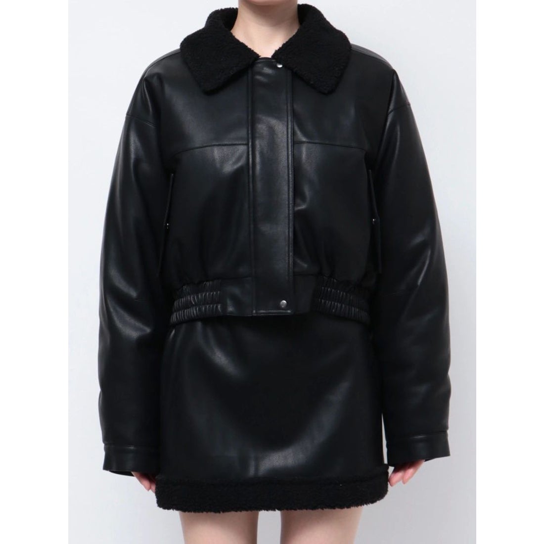 エモダ EMODA フェイクレザーボアブルゾン （ブラック） -靴