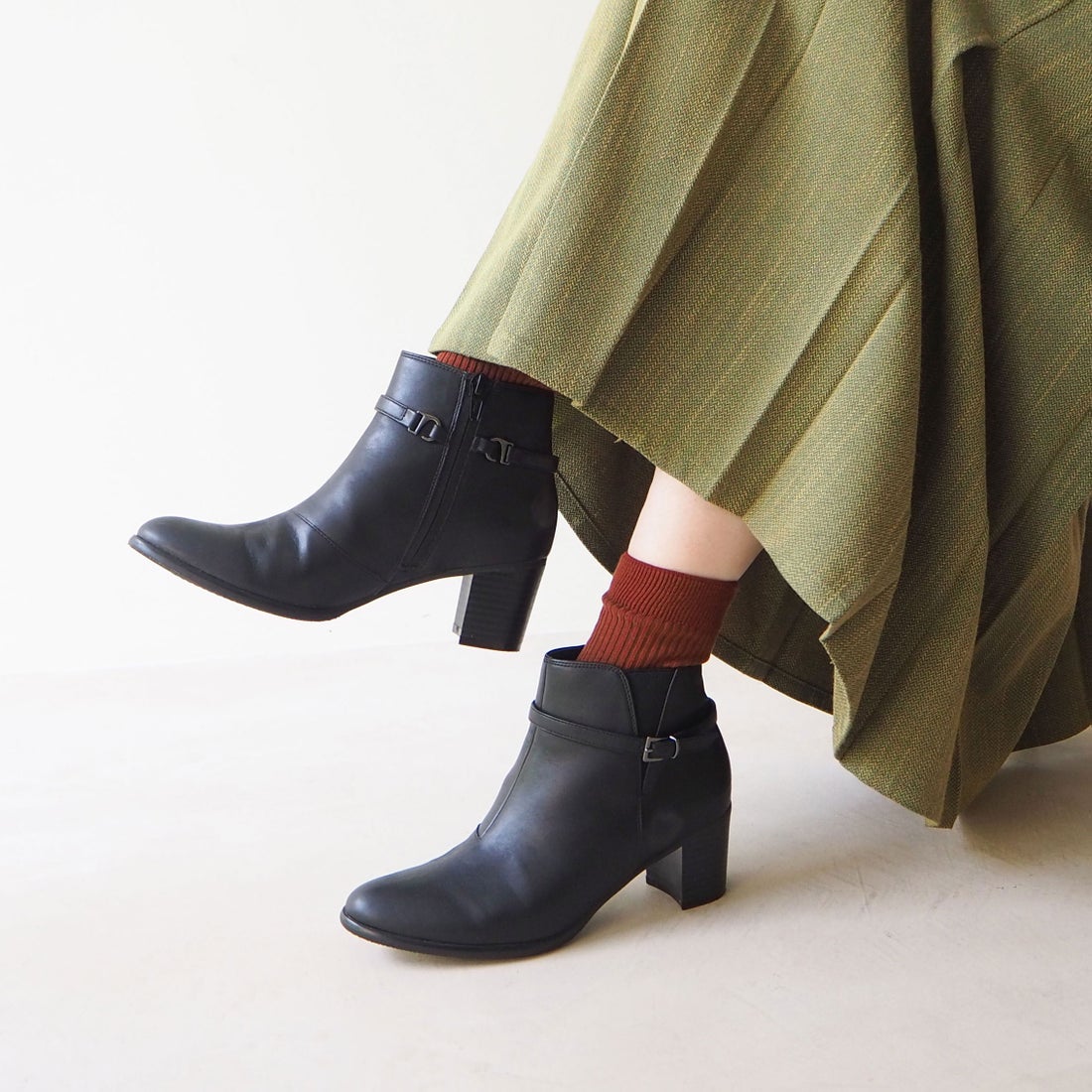 晴雨兼用ベルト付きレインショートブーツ （ブラックコンビ