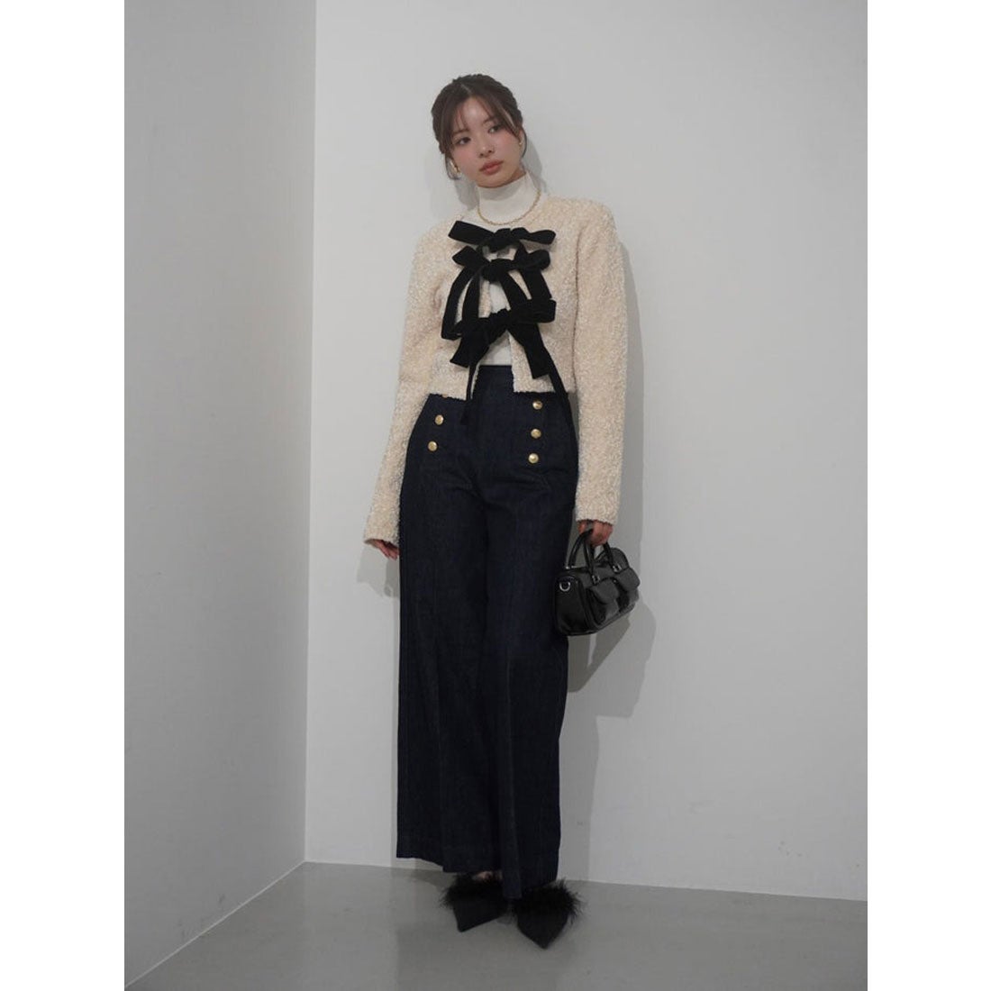 エイミーイストワール EIMY ISTOIRE フロントリボンニットトップス