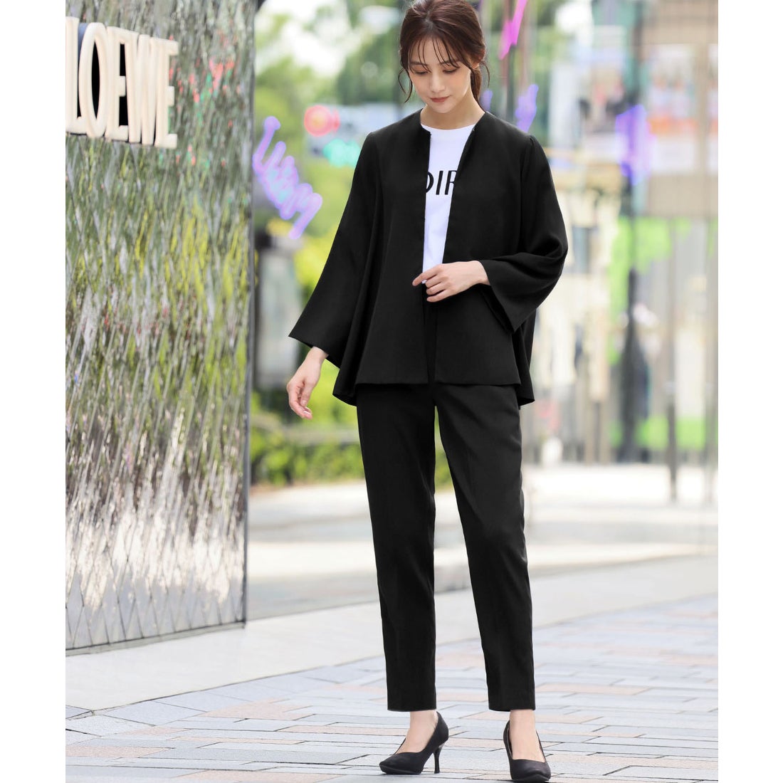 フロリア Flolia 洗える スーツ セットアップ パンツスーツ ノーカラー