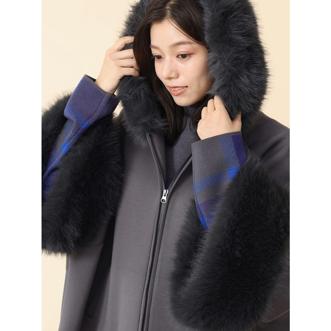 フェンネル FENNEL ファーポンチョアウター （ブラック） -靴