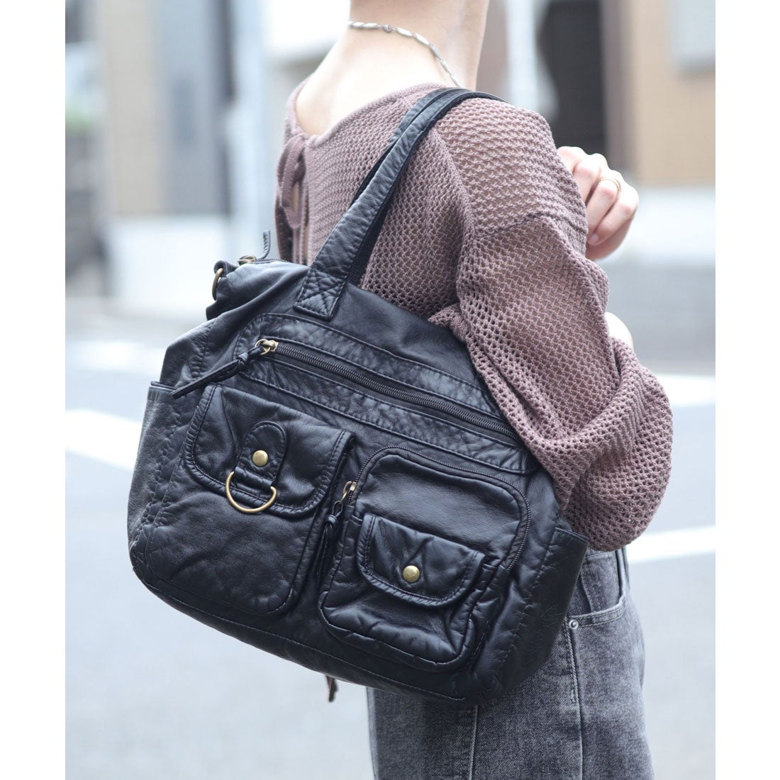 フロージュ florge 2WAY マルチポケットヴィンテージレザー風ボストン