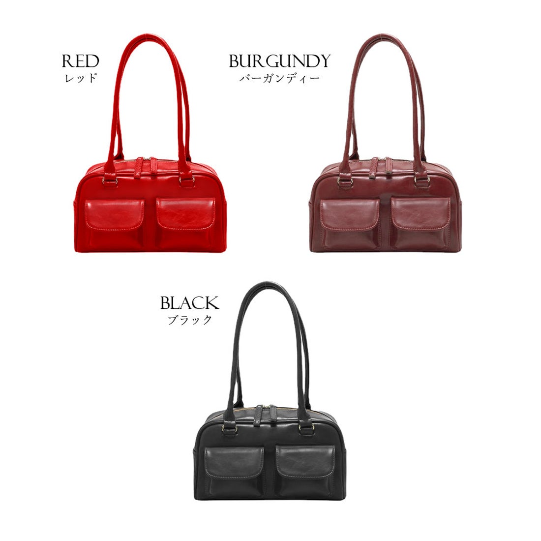 フロージュ florge フラップダブルポケットのレザータッチボストン