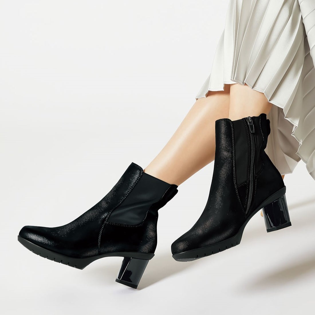 フレックスヒールサイドゴアブーツ2 （ラメブラック） -fitfit