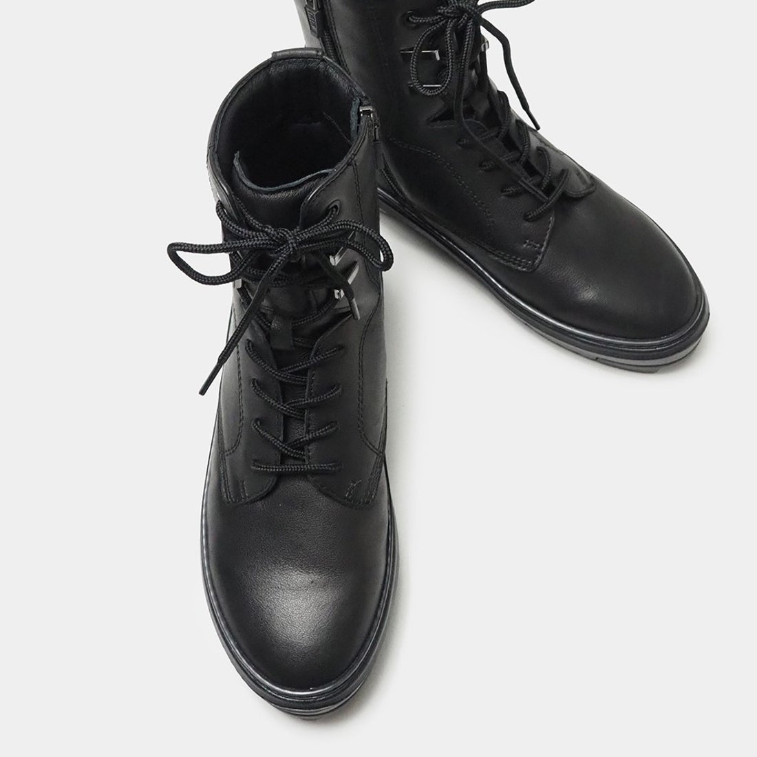 レースアップジップブーツ （ブラック×ブラック） -fitfit(フィット