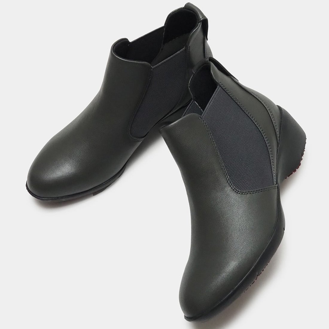 レザーサイドゴアアンクルブーツ （グレー） -fitfit(フィットフィット