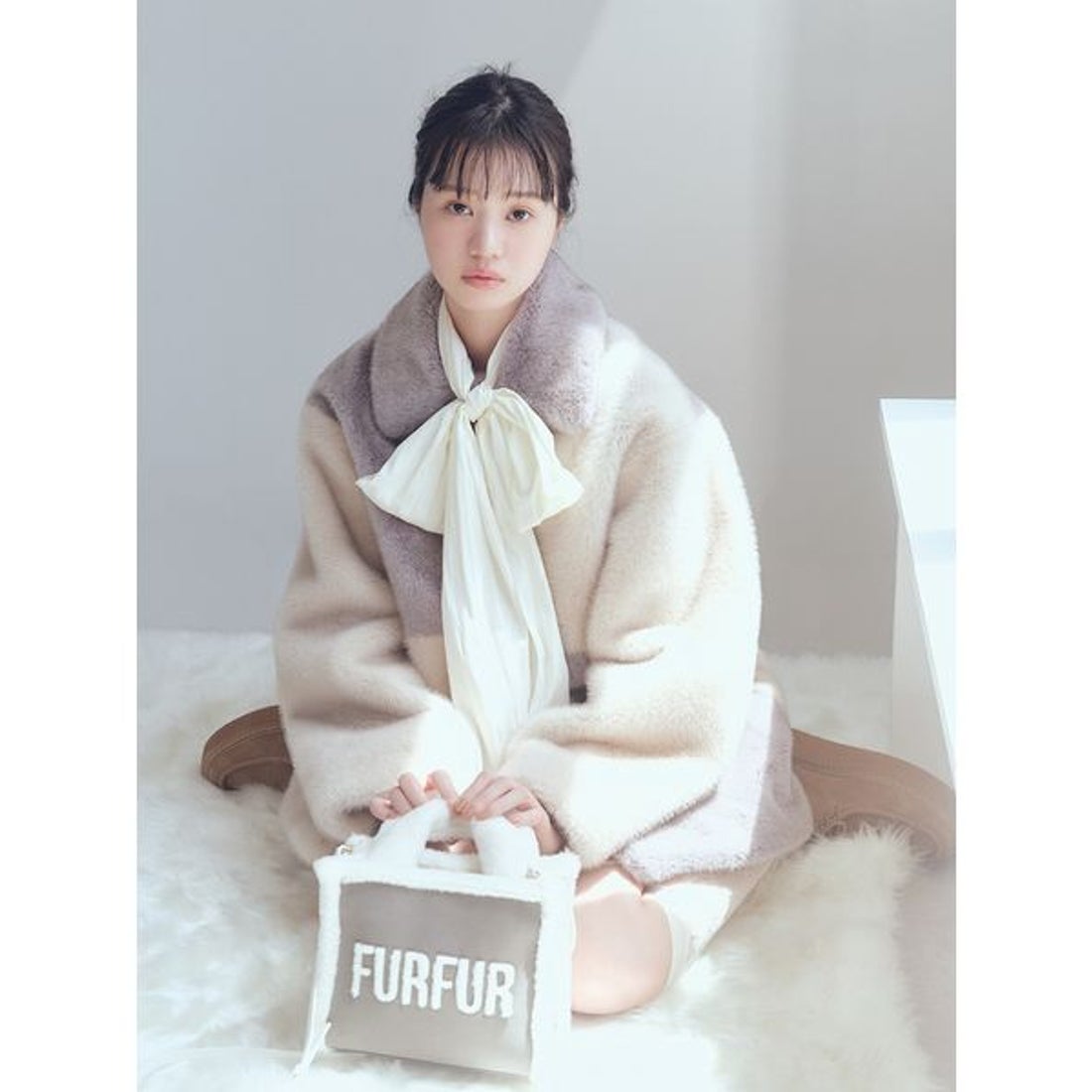 ファーファー FURFUR パッチワークエコファーミドルコート （GRY