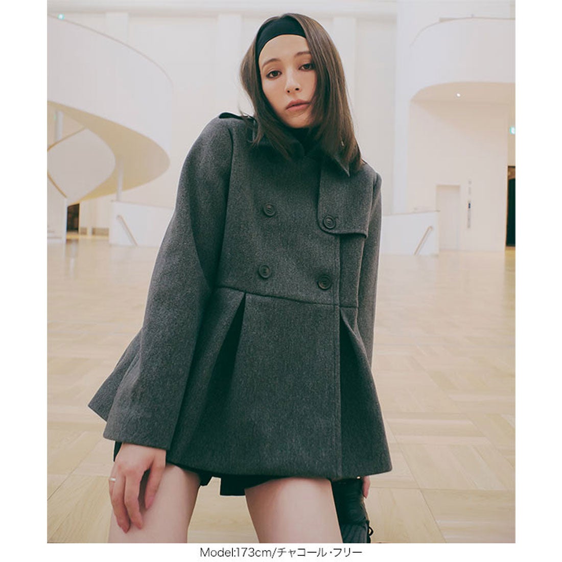 コウベレタス KOBE LETTUCE プリーツ切替ペプラムダブルボタンコート