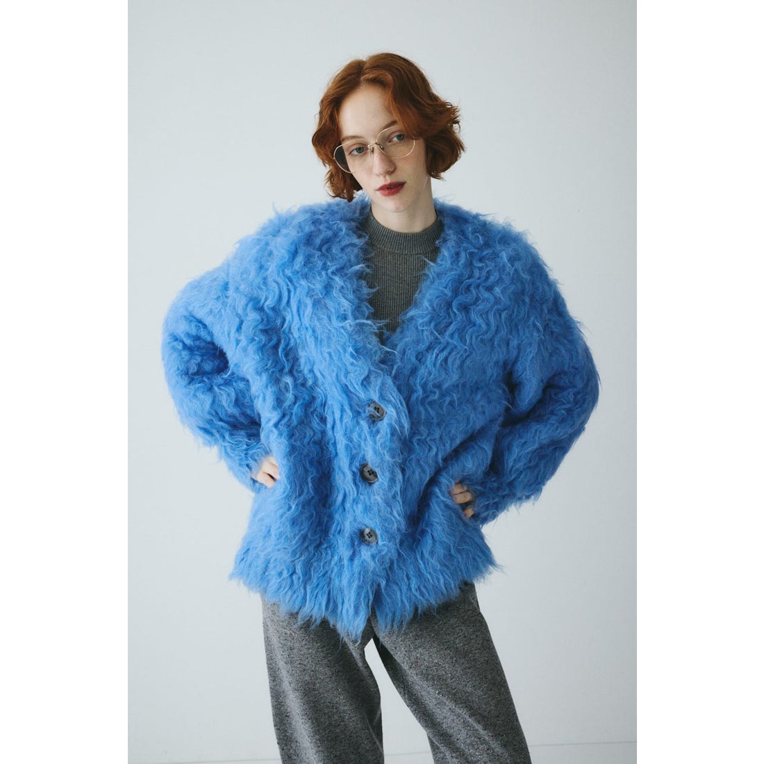 ヘリンドットサイ HeRIN.CYE ［予約］Fuzzy knit cardigan （BLU
