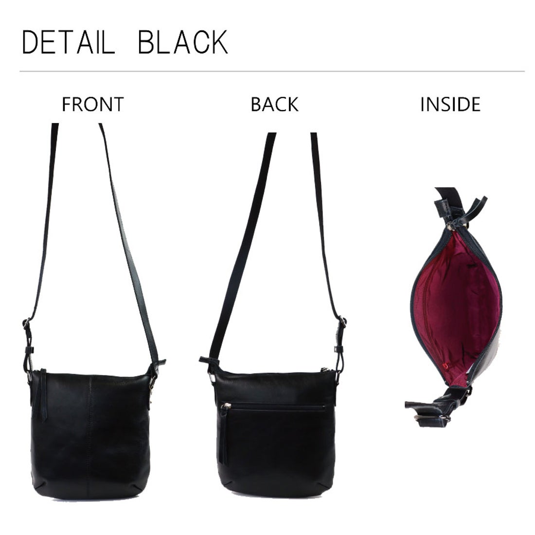 エイチエス HS 【日本製】 本革 ショルダーバッグ （ブラック