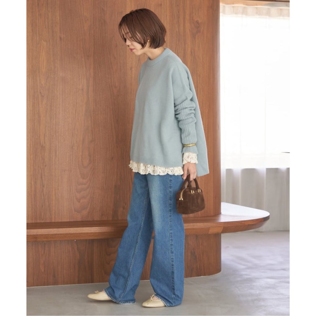 イエナ IENA Flowerストレッチレース ペプラムプルオーバー （ブラック