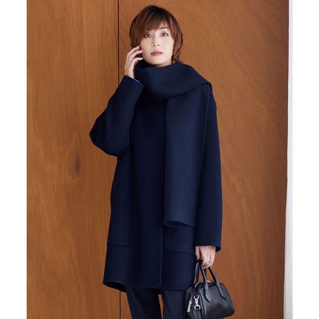 アイシービー ICB ウールリバー ストール付きノーカラーコート