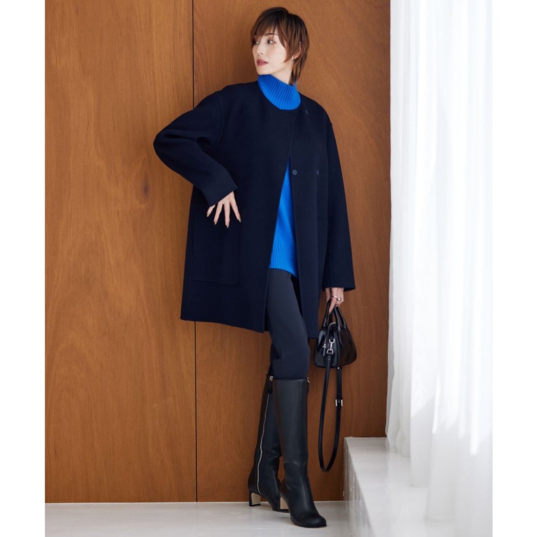 アイシービー ICB ウールリバー ストール付きノーカラーコート