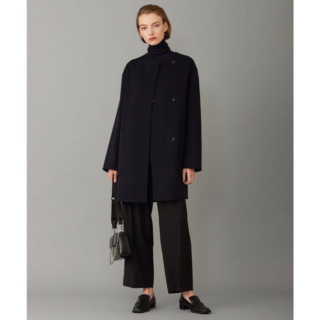 アイシービー ICB ウールリバー ストール付きノーカラーコート