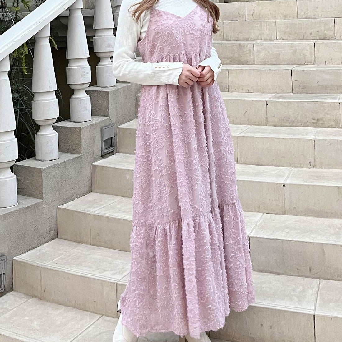 ジュノア JUNOAH フラワージャガードキャミワンピース （ダスティ