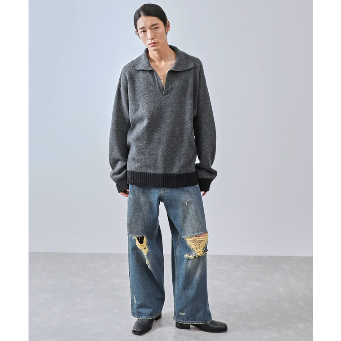 ジュンレッド JUNRed 【WEB限定】スキッパーニットプルオーバー