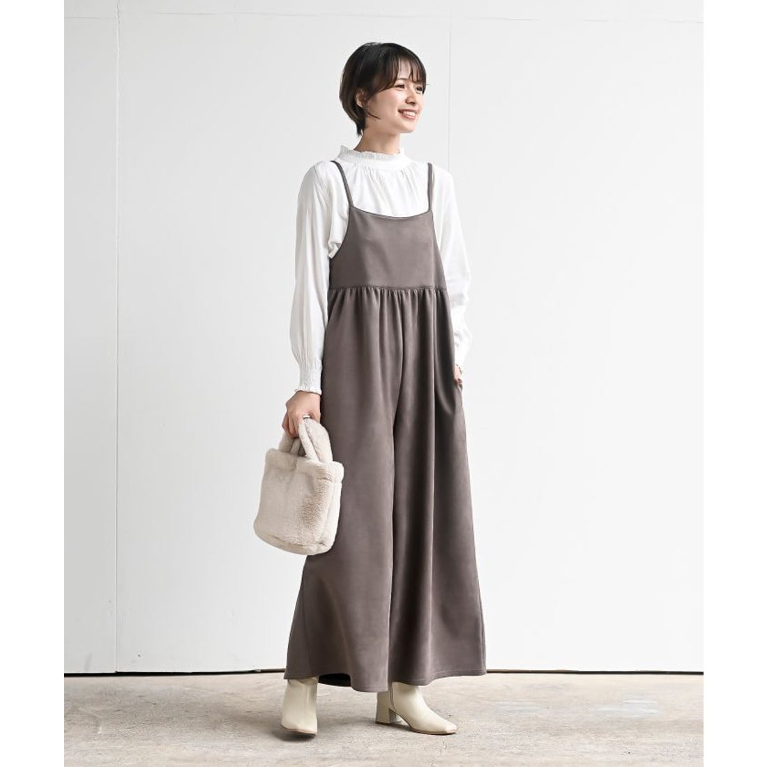 アールピーエス rps ポンチスウェードギャザーサロペット （ブラウン