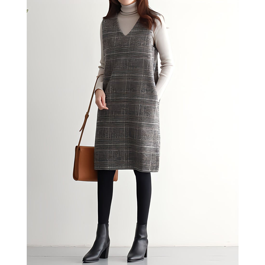 リリーオブバリー Lily of Valley チェック柄 膝丈 ワンピース Vネック