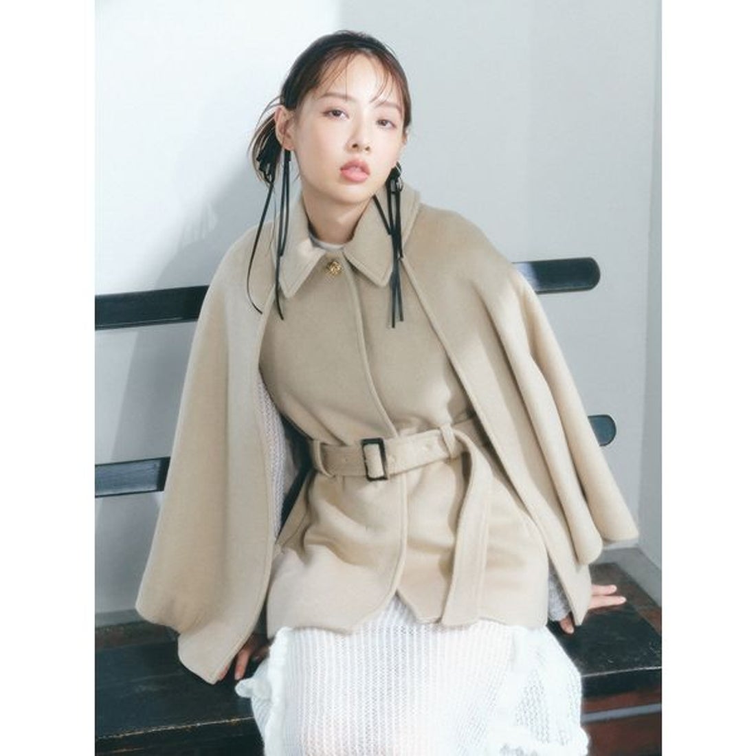 リリーブラウン LILY BROWN ミドル丈ケープコート （DNVY） -靴