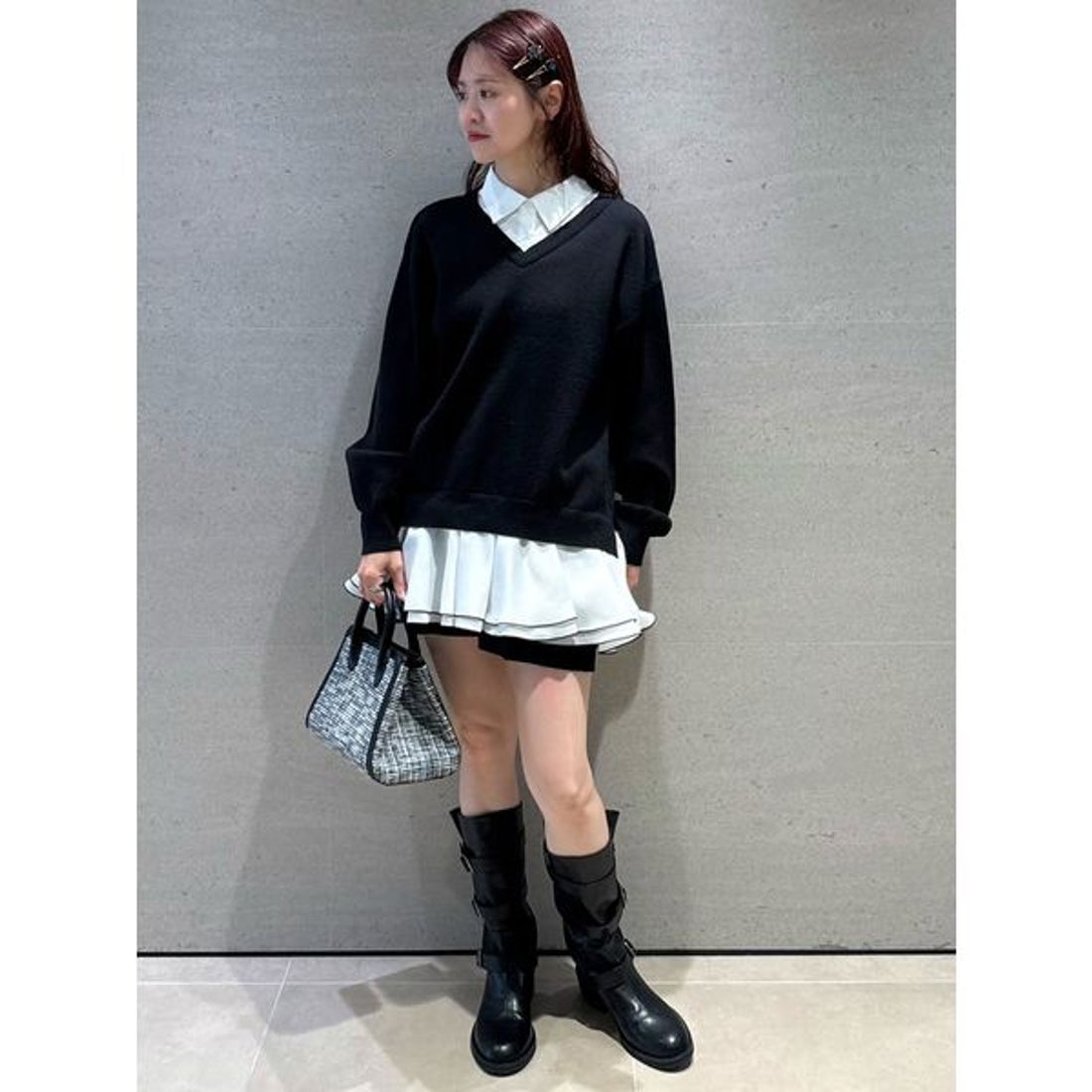 リリーブラウン LILY BROWN シャツドッキングフリルミニワンピース