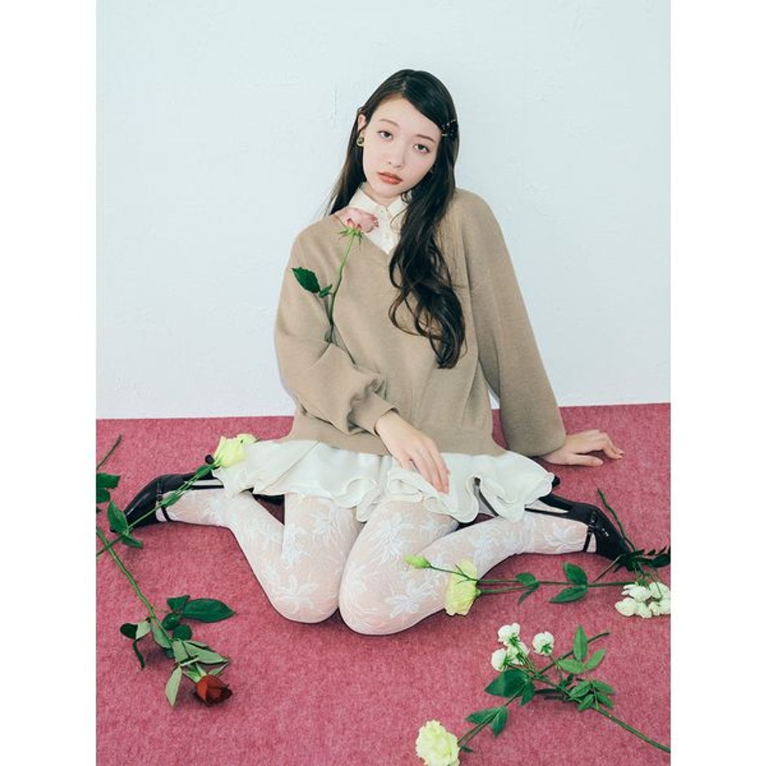 リリーブラウン LILY BROWN シャツドッキングフリルミニワンピース