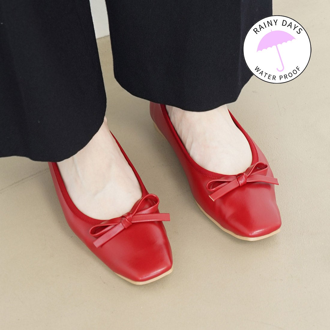 レイン対応】スクエアトゥバレエシューズ(RB7003A) （レッド