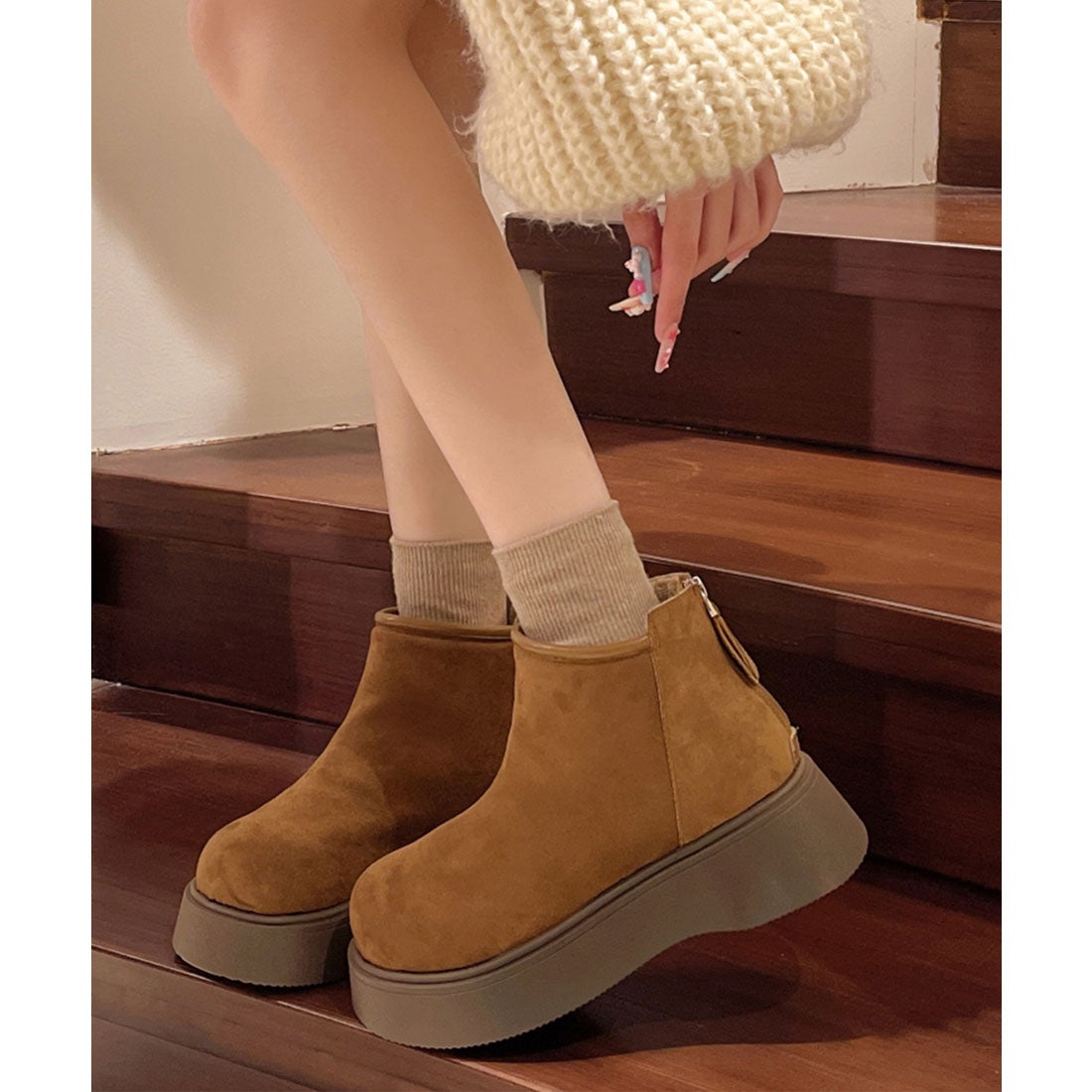 レースレディース Lace Ladies スエード調 厚底 ムートン ショート