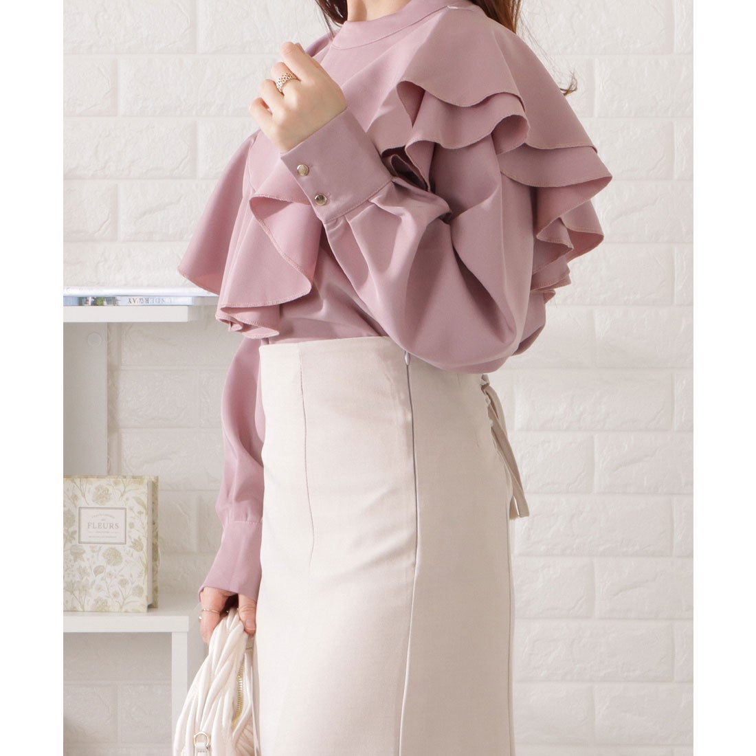 レースレディース Lace Ladies フリル 長袖ブラウス （ピンク