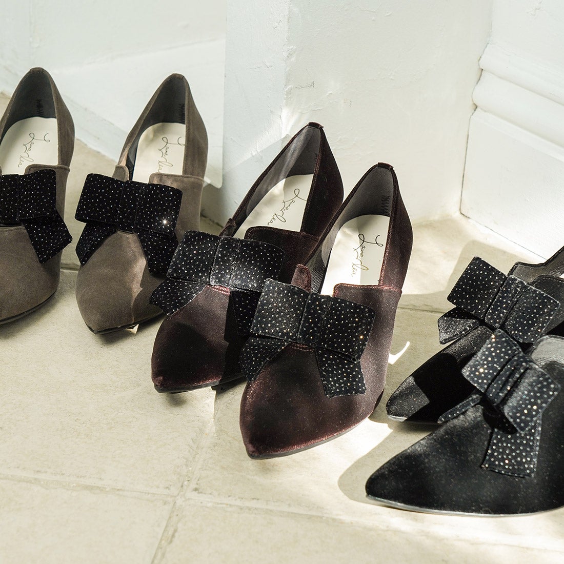 7cmリボンベルベットブーティー(0585） （ブラックZ/C） -レディース