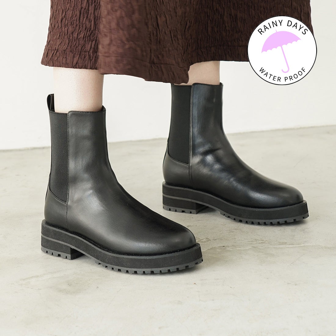 レイン対応】サイドゴアショートブーツ(R9018) （ブラック