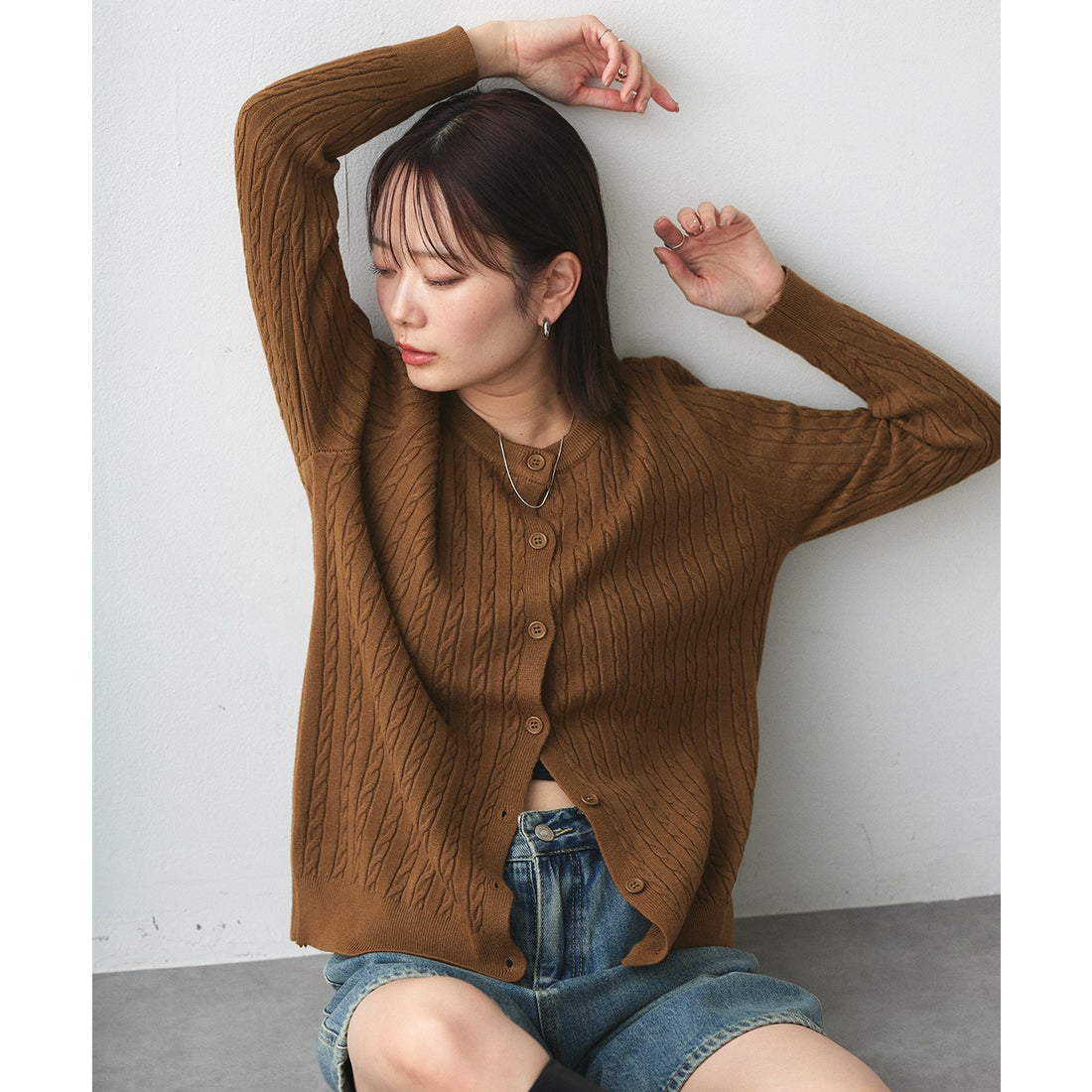 アドティエ ad thie ケーブルニットカーディガン （ブラウン