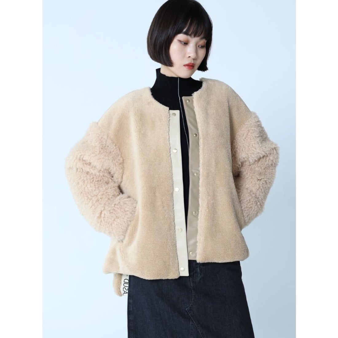 ラシュッド LASUD スリットロゴボアブルゾン （ベージュ） -靴