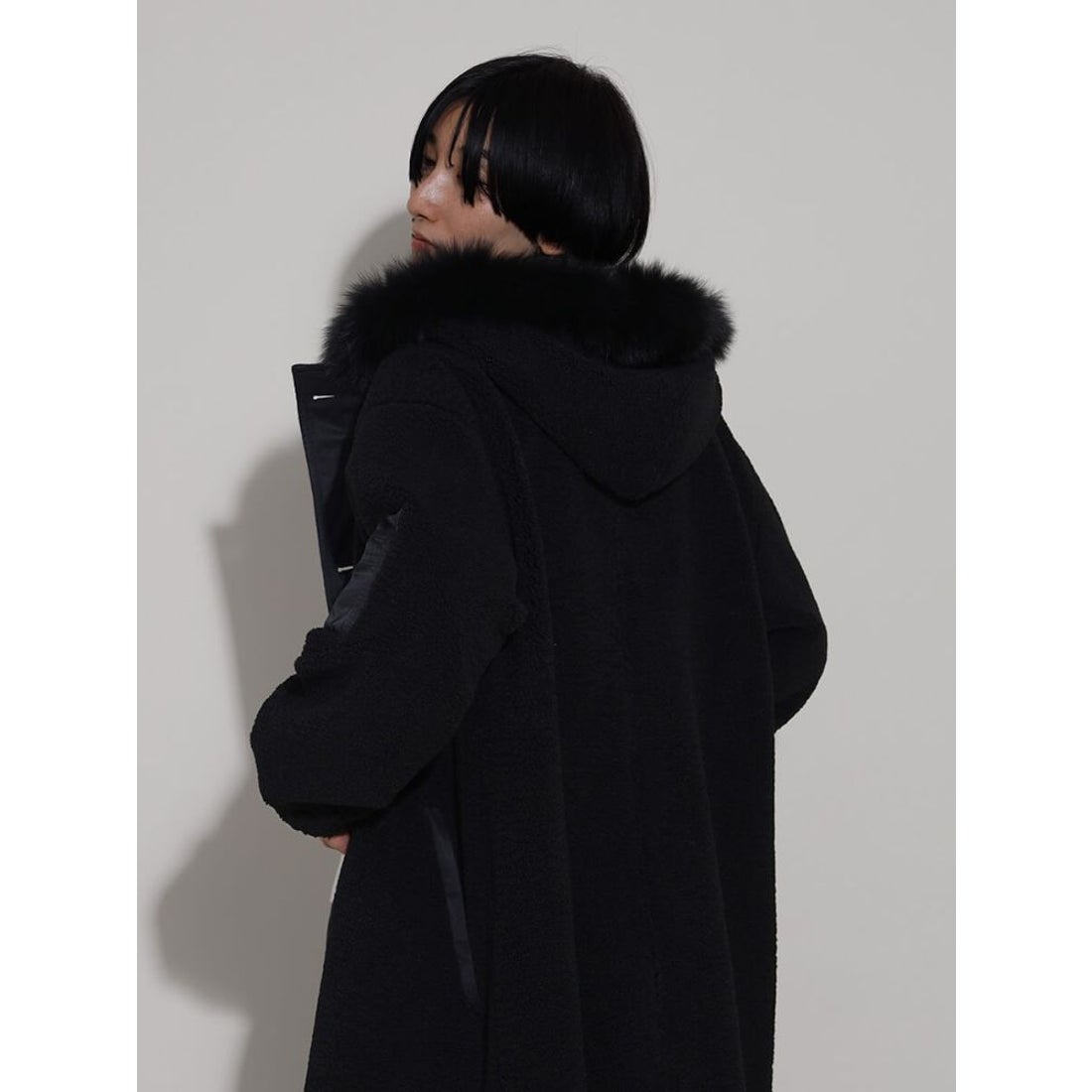 ラシュッド LASUD ファーフーデッドボアコート （ブラック