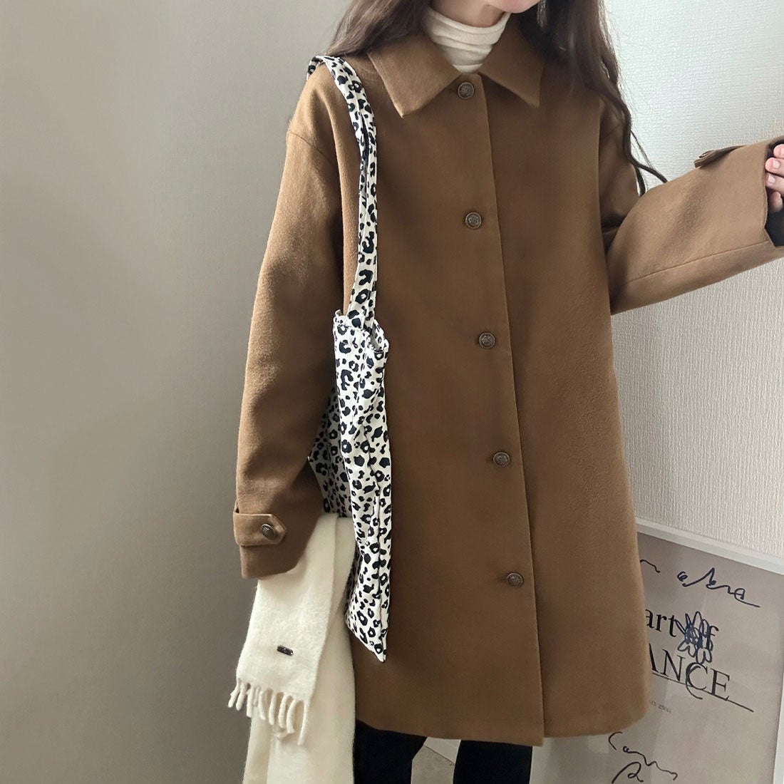 ラウアー LAUIR Aラインミドル丈コート （ブラウン） - ファッション