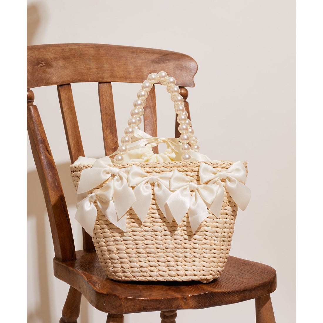 メゾン ド フルール Maison de FLEUR パールハンドルメイズリボンカゴ