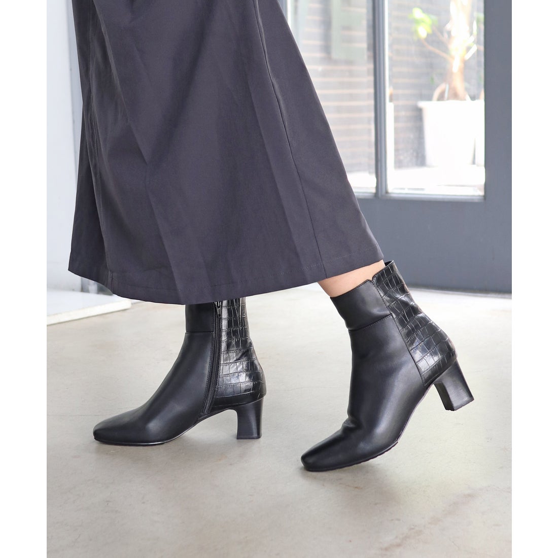 モード カオリ MODE KAORI 【本革】 【防滑】クロコミドルブーツ 16256