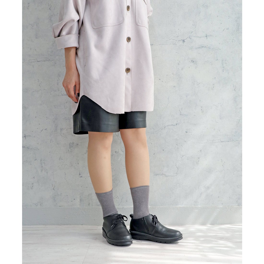 本革】 【4E】撥水レースアップスニーカー 6132 （ブラック） -モード