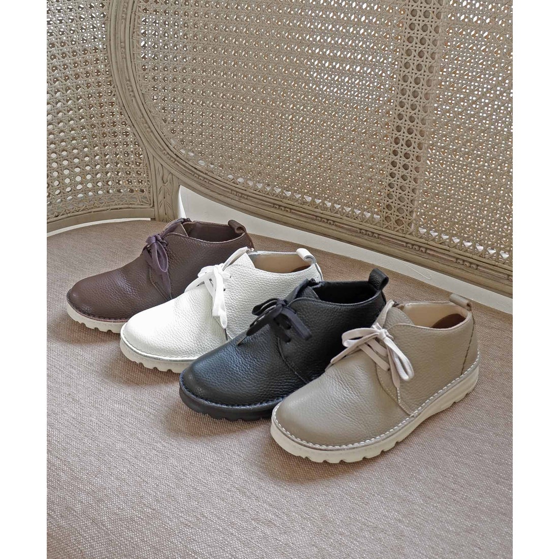 本革】 【4E】撥水レースアップスニーカー 6132 （ブラック） -モード