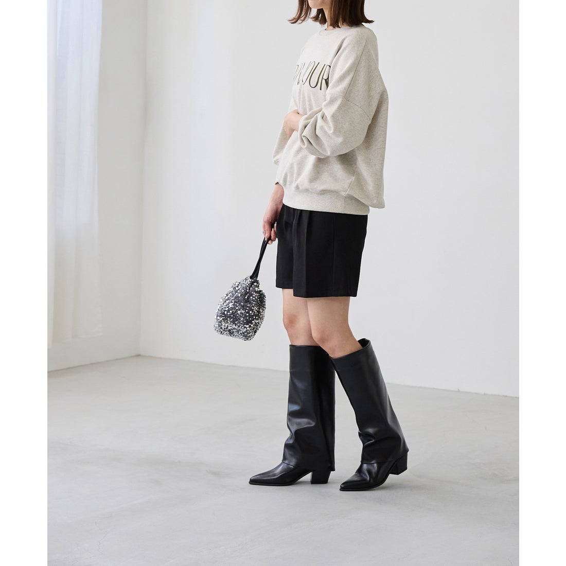 メヌエ Menue ポインテッドトゥ ワイドシャフトロングブーツ （1020