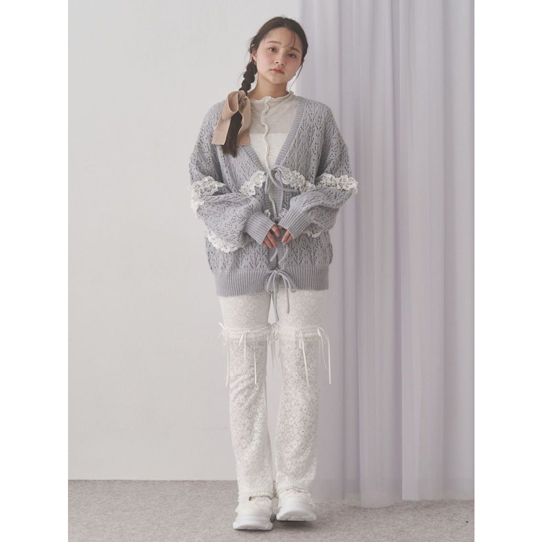 メリージェニー merry jenny 透かし編みフリルニットカーディガン