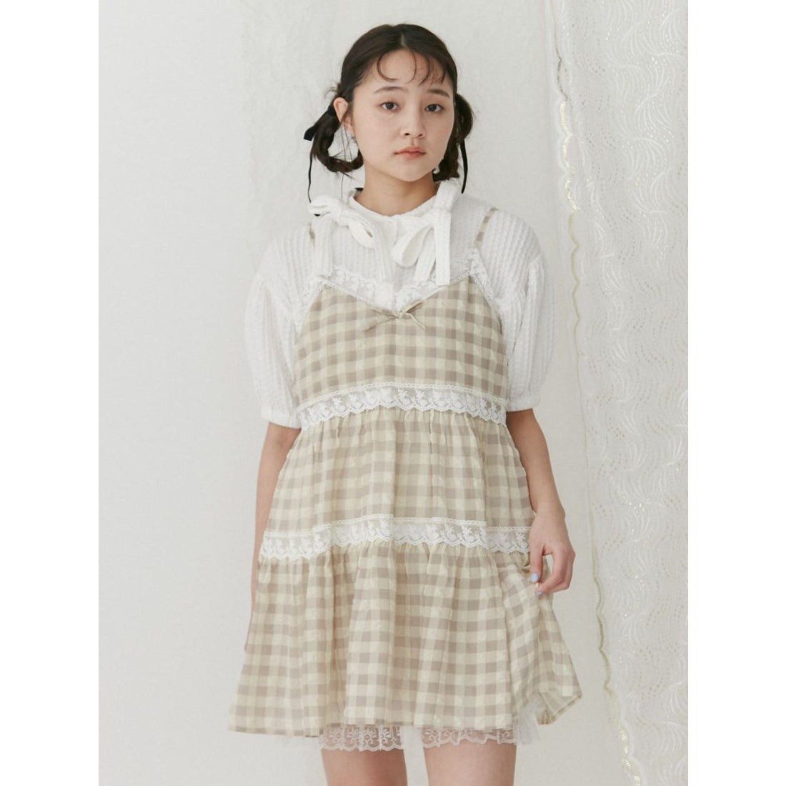 メリージェニー merry jenny checkフレアベビードール （ベージュ